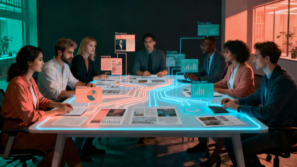 A modern marketing team collaborating around connected campaign data