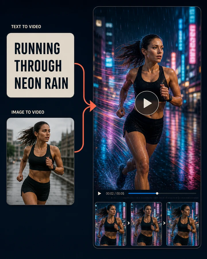 AI Video Studio turning text or an image into a generated video
